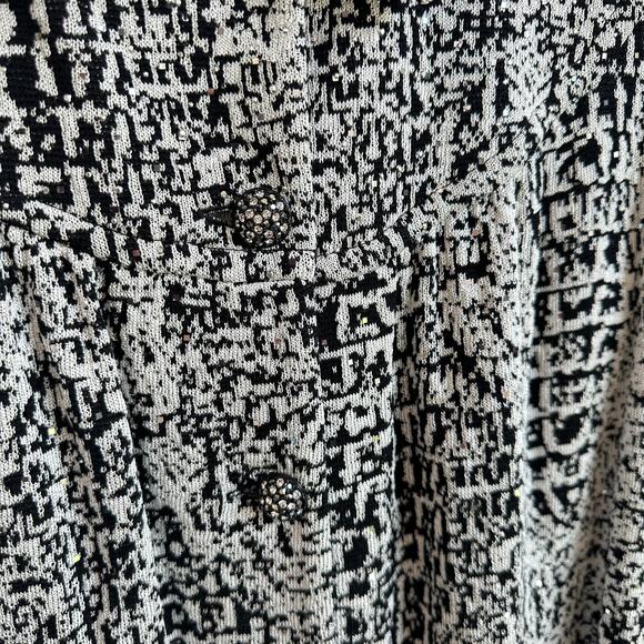 St. John Evening Sz 12 Knit Cardigan Sweater Long Jacket Black White Rhinestones - Picture 5 of 9